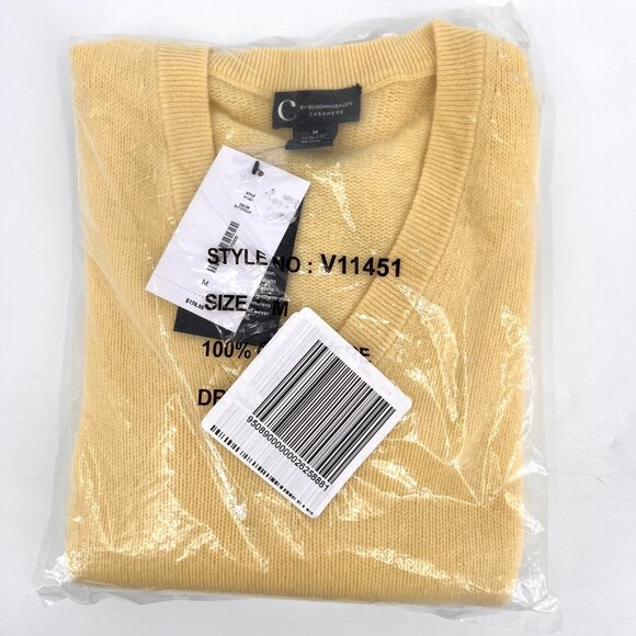 C by Bloomingdale's Women Cashmere Knit V-neck Sweater Size XL  Buttercup Yellow - Picture 2 of 2